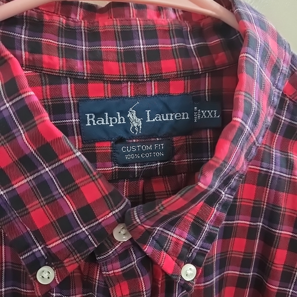 Ralph Lauren Men's Red and Black Plaid Shirt